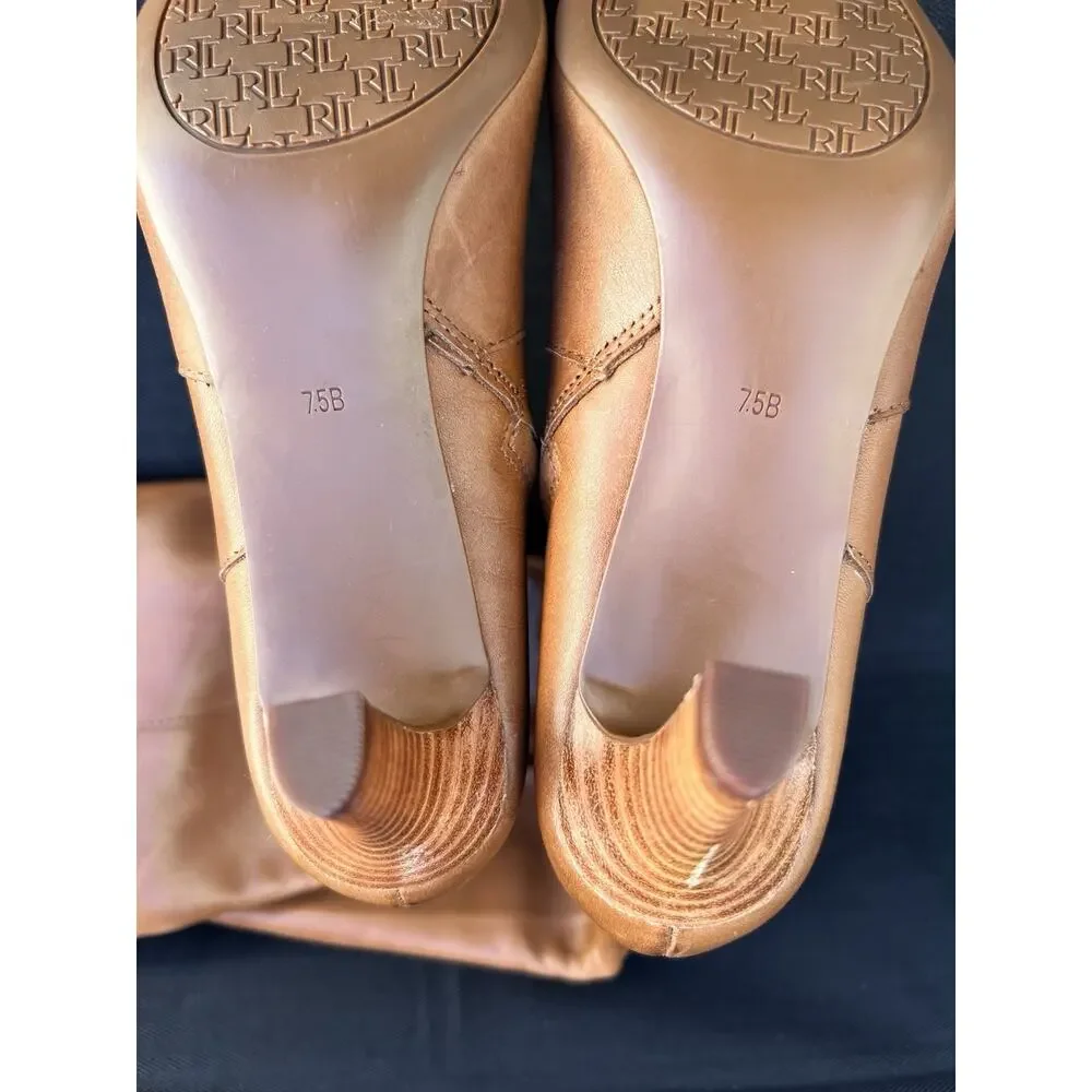 LAUREN RALPH LAUREN Caelynn Burnished Riding Leather Boots Women's Size 7.5 US